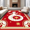 thumbnail image 1 of ODIKA 4'x6' Machine Washable Non-Slip Area Rug, Modern Starburst Featuring Playful Marine Creature Motif High Traffic Rug with Pad, Red, 634109, 1 of 8