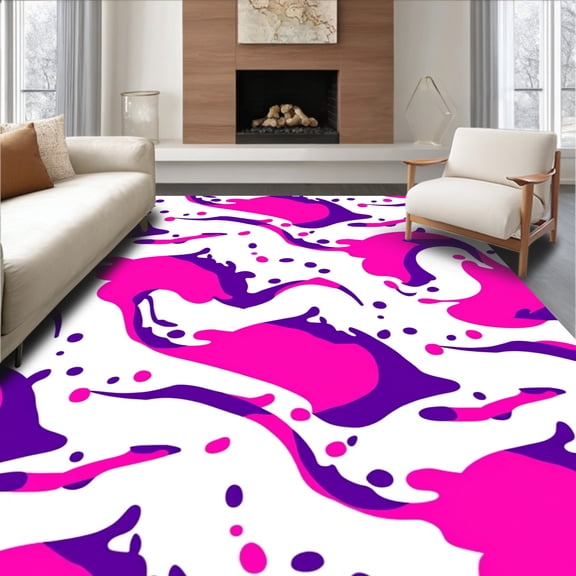 ODIKA 4'x6' Machine Washable Non-Slip Area Rug, Modern Wave Cascade Featuring Abstract Dot Accents High Traffic Rug, Pink, 562674