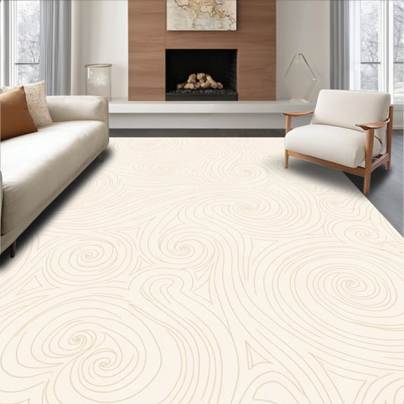 ODIKA 4x6 Machine Washable Non-Slip Area Rug, Mongolian Inspired Curly Fleece Accent High Traffic Rug, Ivory, 474111