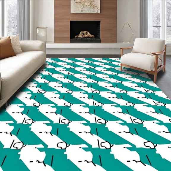 ODIKA 4'x6' Machine Washable Non-Slip Area Rug, Mosaic with Zigzag Interlocking Bands High Traffic Rug, Teal, 716890