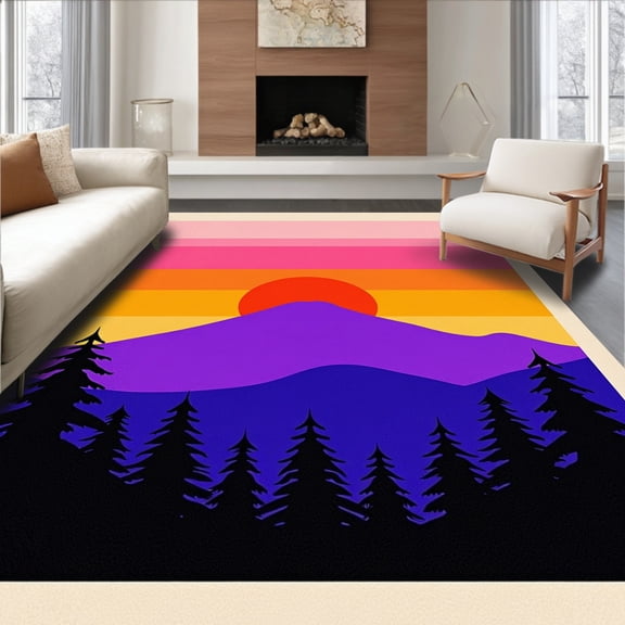 ODIKA 4'x6' Machine Washable Non-Slip Area Rug, Mountain Vista Latch Hook High Traffic Rug, Pink, 635346
