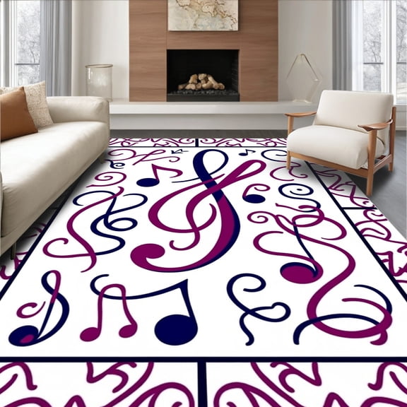ODIKA 4x6 Machine Washable Non-Slip Area Rug, Musical Notes Symphony Latch Hook Project High Traffic Rug, Maroon, 731043