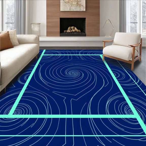 ODIKA 4'x6' Machine Washable Non-Slip Area Rug, Mystical Abyss Spiral Labyrinth Hypnotic Arrangement High Traffic Rug, Blue, 664242