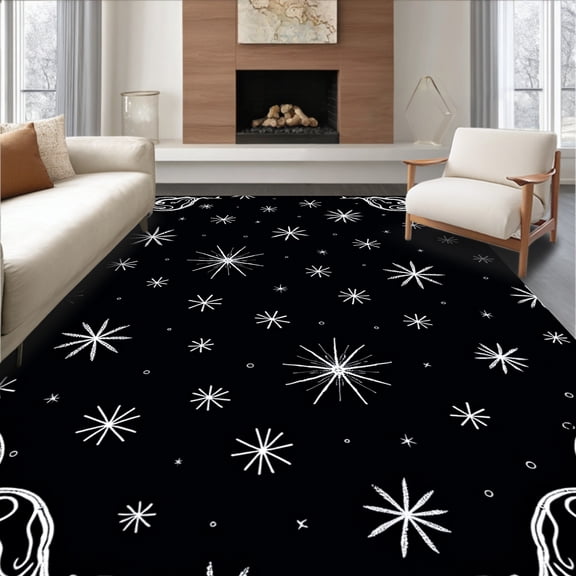 ODIKA 4'x6' Machine Washable Non-Slip Area Rug, Mystical Starlit Celestial Decoration High Traffic Rug, Black, 740733
