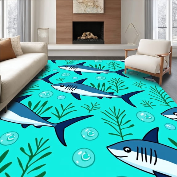 ODIKA 4x6 Machine Washable Non-Slip Area Rug, Nautical Adventure Latch Hook Canvas Needlework Project High Traffic Rug, Blue, 727908