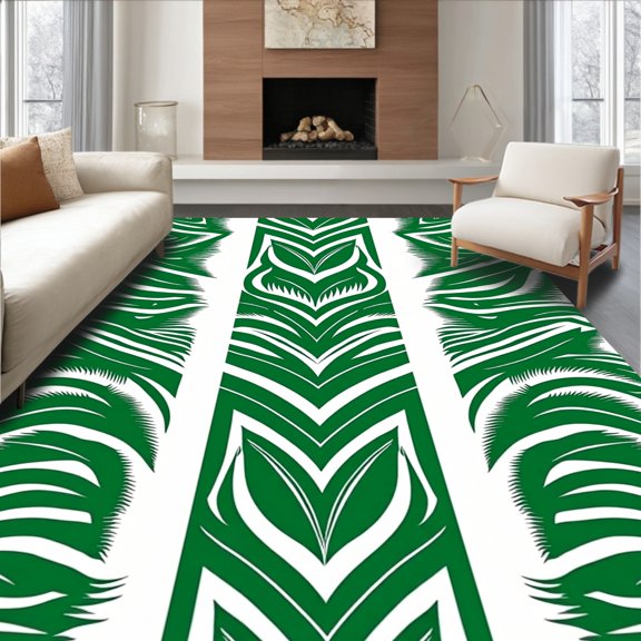 ODIKA 4'x6' Machine Washable Non-Slip Area Rug, Nautical Stripe Mosaic Featuring Interlocking Waves and Accents High Traffic Rug, Green, 716100