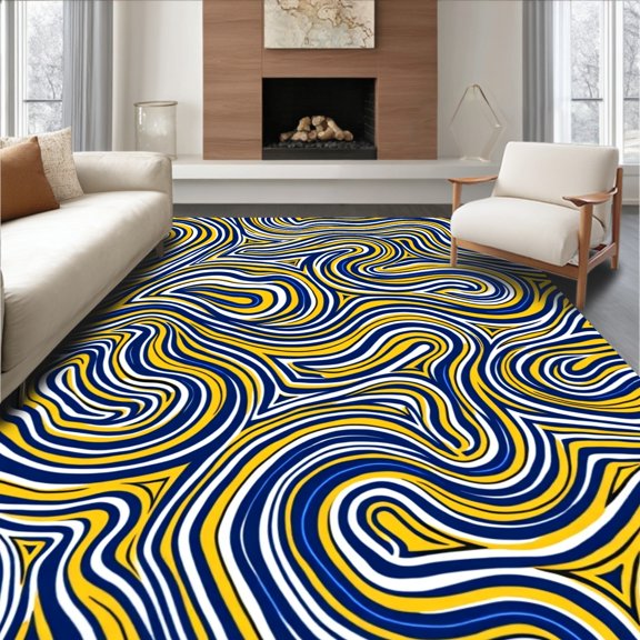 ODIKA 4x6 Machine Washable Non-Slip Area Rug, Navy Waves with Flowing for Stunning Aesthetic High Traffic Rug, Blue, 339691