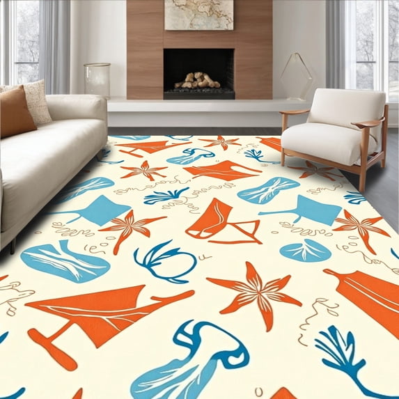 ODIKA 4'x6' Machine Washable Non-Slip Area Rug, Nomadic Journey Playmat Explorer Camp Wilderness Adventure Map High Traffic Rug with Pad, Orange, 683185