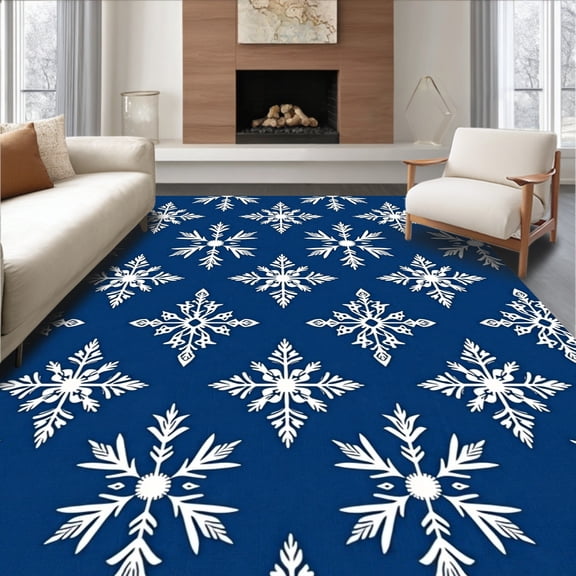 ODIKA 4'x6' Machine Washable Non-Slip Area Rug, Nordic Crystal Yuletide Seasonal Decorative Floor Covering High Traffic Rug, Blue, 605818