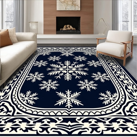 ODIKA 4'x6' Machine Washable Non-Slip Area Rug, Nordic Heritage Seasonal Joyful Hearth Accent High Traffic Rug, Blue, 655817