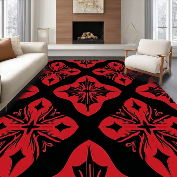 ODIKA 4'x6' Machine Washable Non-Slip Area Rug, Nordic Holiday with Scandinavian Design High Traffic Rug, Red, 651637