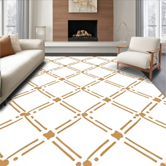 ODIKA 4'x6' Machine Washable Non-Slip Area Rug, Nordic Trellis with Minimalist Dot Motif High Traffic Rug, Brown, 462137