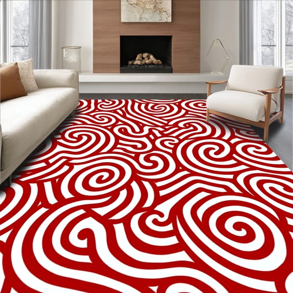 ODIKA 4'x6' Machine Washable Non-Slip Area Rug, North Pole Peppermint Crochet Artwork DIY High Traffic Rug, Red, 647899
