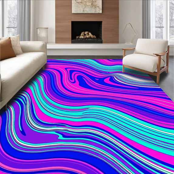 ODIKA 4'x6' Machine Washable Non-Slip Area Rug, Ocean Current Tidal Wave Abstract Fluid Movement Theme High Traffic Rug, Pink, 599697