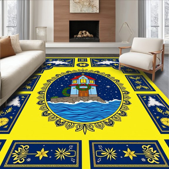 ODIKA 4'x6' Machine Washable Non-Slip Area Rug, Ocean Watchtower Seasonal Holiday Gift Idea High Traffic Rug, Yellow, 618978