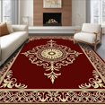thumbnail image 1 of ODIKA 4'x6' Machine Washable Non-Slip Area Rug, Opulent Medallion Motif with Interlocking Filigree and Flourish Accents High Traffic Rug with Pad, Brown, 504689, 1 of 8