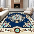 thumbnail image 1 of ODIKA 4'x6' Machine Washable Non-Slip Area Rug, Ornate Damask Bloomscape with Baroque Flourish Details High Traffic Rug, Blue, 564022, 1 of 7
