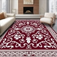 thumbnail image 1 of ODIKA 4'x6' Machine Washable Non-Slip Area Rug, Ornate Damask Vinework with Baroque Petal Detailing High Traffic Rug with Pad, Red, 665892, 1 of 8