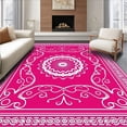 thumbnail image 1 of ODIKA 4'x6' Machine Washable Non-Slip Area Rug, Ornate Trellis Interlocking Filigree Contemporary Style High Traffic Rug with Pad, Pink, 521495, 1 of 8