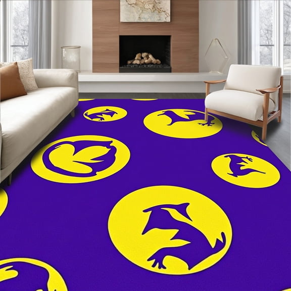 ODIKA 4'x6' Machine Washable Non-Slip Area Rug, Passionate Fan Entryway Display With Symbol High Traffic Rug, Purple, 669148