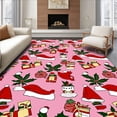 thumbnail image 1 of ODIKA 4'x6' Machine Washable Non-Slip Area Rug, Patchwork Holiday Motifs Featuring Santa Hats and Gift Boxes Design High Traffic Rug with Pad, Pink, 628101, 1 of 8