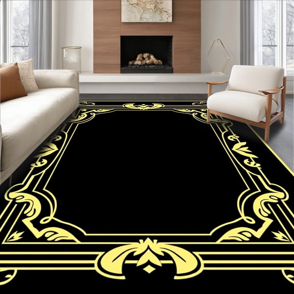 ODIKA 4'x6' Machine Washable Non-Slip Area Rug, Paws DIY Fiber Artwork Festive Gift High Traffic Rug with Pad, Black, 746049