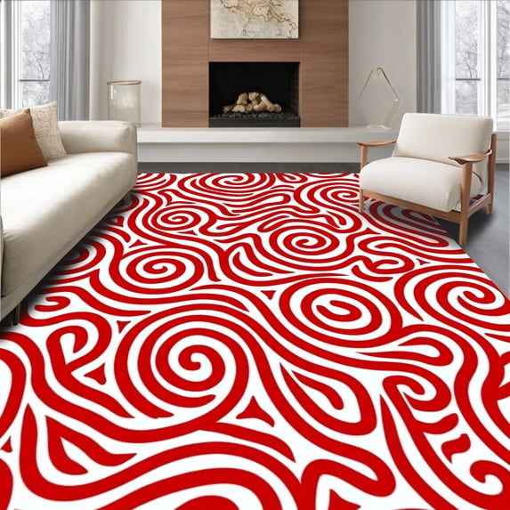 ODIKA 4'x6' Machine Washable Non-Slip Area Rug, Peppermint Swirl Holiday Anti Fatigue Floor High Traffic Rug, Red, 621860