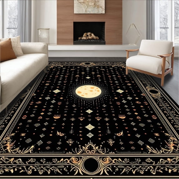 ODIKA 4x6 Machine Washable Non-Slip Area Rug, Persian High Traffic Rug with Pad, Black, 26487