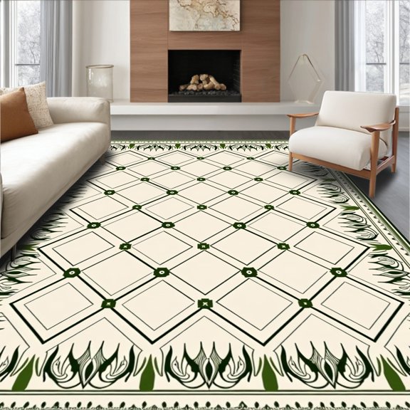 ODIKA 4'x6' Machine Washable Non-Slip Area Rug, Pet Paw Cleaning Lattice Entryway Rubber Backing High Traffic Rug, Ivory, 573860