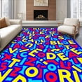 thumbnail image 1 of ODIKA 4'x6' Machine Washable Non-Slip Area Rug, Playful Alphabet and Number Mosaic with Dynamic Shapes Symbols High Traffic Rug, Blue, 686623, 1 of 7