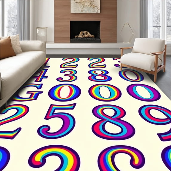 ODIKA 4'x6' Machine Washable Non-Slip Area Rug, Playful Numerals Knowledge Adventure Featuring Counting High Traffic Rug, Red, 694939