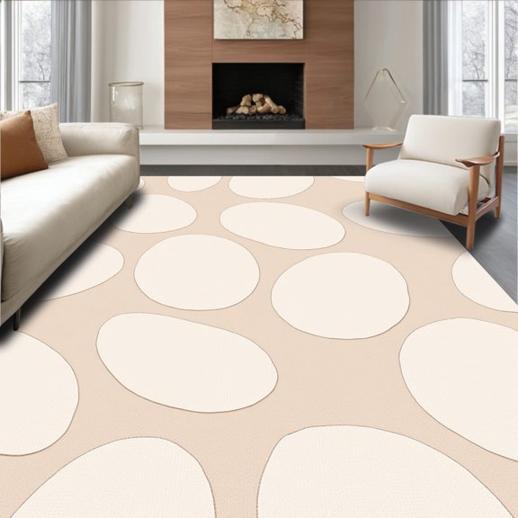 ODIKA 4'x6' Machine Washable Non-Slip Area Rug, Plush Mini Accent With Irregular Interlocking Tessellations High Traffic Rug, Beige, 616899