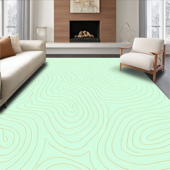 ODIKA 4'x6' Machine Washable Non-Slip Area Rug, Plush Zen Garden Ripple Surface Decoration High Traffic Rug, Green, 528612