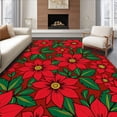thumbnail image 1 of ODIKA 4'x6' Machine Washable Non-Slip Area Rug, Poinsettia Bloom Botanical Print Floor with Velvet Petals Design High Traffic Rug, Red, 613716, 1 of 5