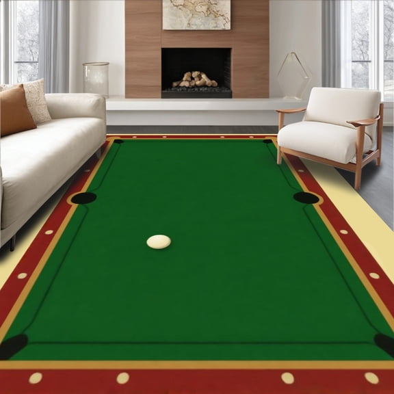 ODIKA 4'x6' Machine Washable Non-Slip Area Rug, Pool Table Billiards Design High Traffic Rug, Green, 841086