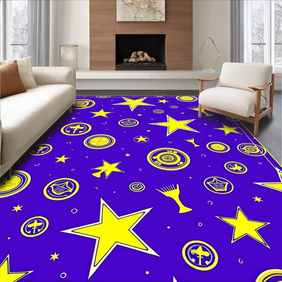 ODIKA 4'x6' Machine Washable Non-Slip Area Rug, Power Icon Collectible Gaming Achievement High Traffic Rug, Purple, 682893
