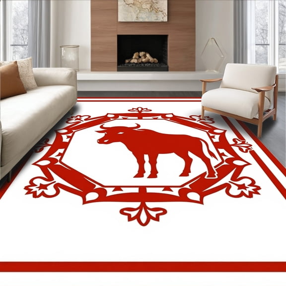 ODIKA 4'x6' Machine Washable Non-Slip Area Rug, Pride Decorative Floor Covering With Iconic Symbol High Traffic Rug, Red, 669787