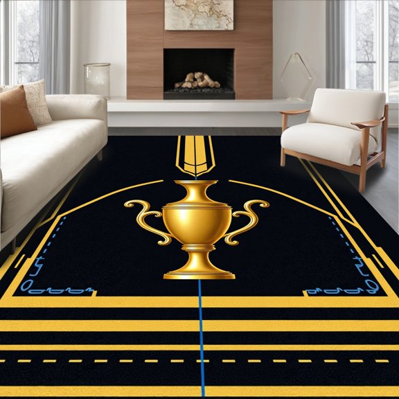 ODIKA 4x6 Machine Washable Non-Slip Area Rug, Professional Ice Rink Puck Shaped Floor Trophy Display High Traffic Rug, Black, 674589