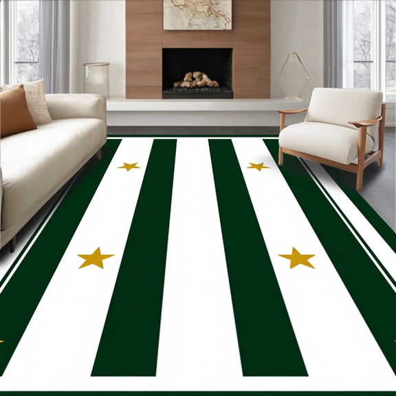 ODIKA 4'x6' Machine Washable Non-Slip Area Rug, Professional League Field Marking Stripes with Championship Accents High Traffic Rug, Green, 671283