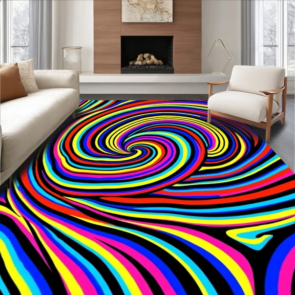 ODIKA 4x6 Machine Washable Non-Slip Area Rug, Psychedelic Swirl Vortex Abstract Funky Artistic Hypnotic High Traffic Rug, Red, 488177