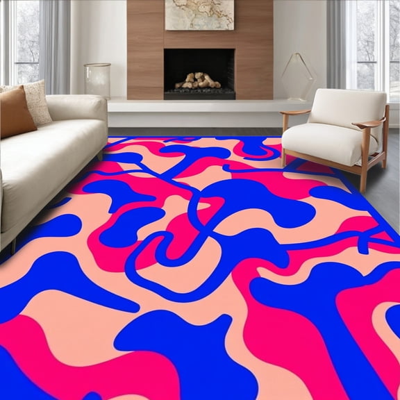 ODIKA 4'x6' Machine Washable Non-Slip Area Rug, Radiant Flutter with Abstract Wing High Traffic Rug, Pink, 556685