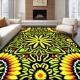 thumbnail image 1 of ODIKA 4'x6' Machine Washable Non-Slip Area Rug, Radiant Sunburst Petal Motif Featuring Whimsical Stems High Traffic Rug, Black, 703366, 1 of 7