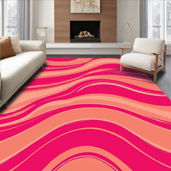 ODIKA 4x6 Machine Washable Non-Slip Area Rug, Radiant Sunset Wave High Traffic Rug, Pink, 571246