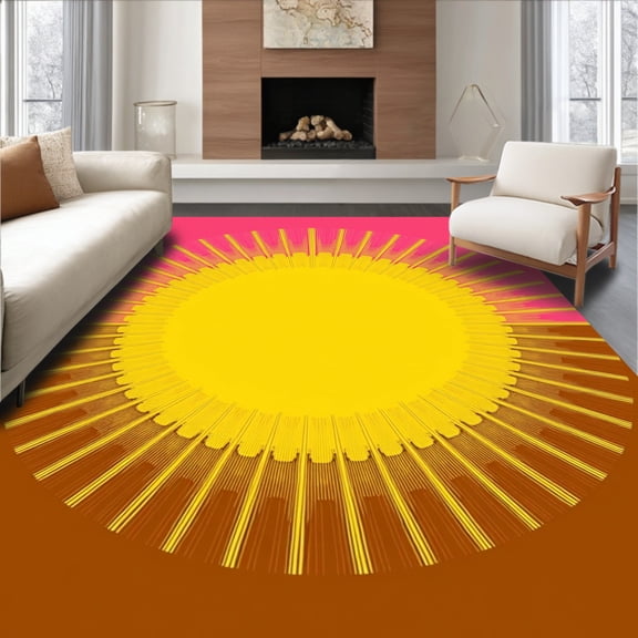 ODIKA 4'x6' Machine Washable Non-Slip Area Rug, Radiant Sunshine Gradient Horizon Artistic Decorative Surface High Traffic Rug, Yellow, 581654