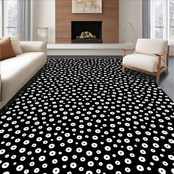ODIKA 4'x6' Machine Washable Non-Slip Area Rug, Ranch Spotted Luxury Decoration Holiday Farmhouse High Traffic Rug, Black, 614049