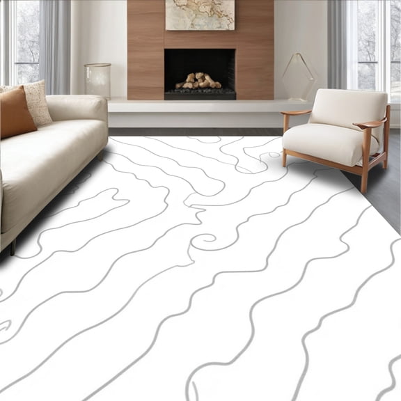 ODIKA 4'x6' Machine Washable Non-Slip Area Rug, Rectangular Decorative Elegant Accent Sophisticated High Traffic Rug, White, 463356