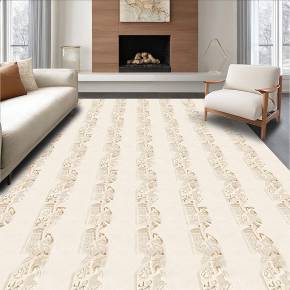 ODIKA 4x6 Machine Washable Non-Slip Area Rug, Reflection Interlocking Lattice High Traffic Rug, Ivory, 660972