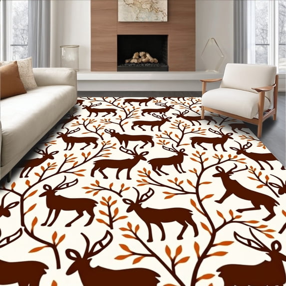 ODIKA 4'x6' Machine Washable Non-Slip Area Rug, Reindeer Latch Hook Kit Seasonal Decoration Project High Traffic Rug, Brown, 742907