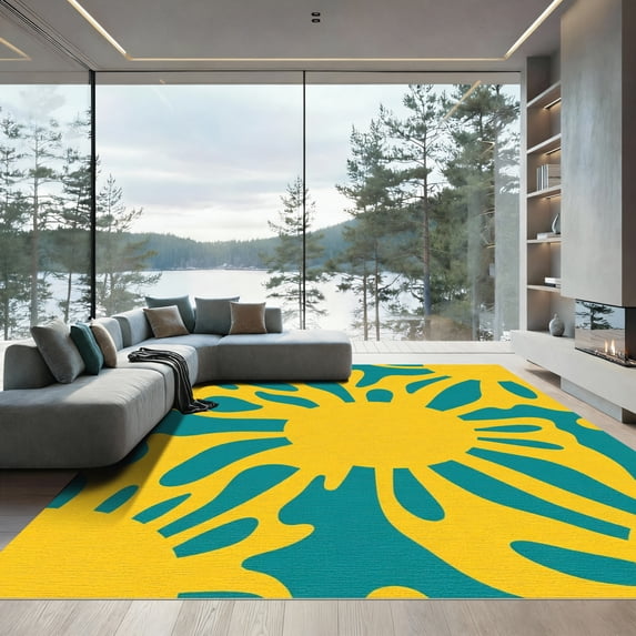 ODIKA 4'x6' Machine Washable Non-Slip Area Rug, Retro Animalistic Chic High Traffic Rug with Pad, Yellow, 901567
