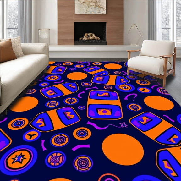 ODIKA 4'x6' Machine Washable Non-Slip Area Rug, Retro Arcade Joystick Non Slip Round High Traffic Rug, Orange, 546131